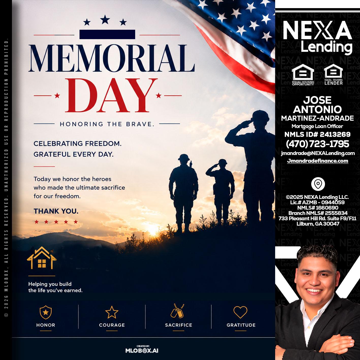 MEMORIAL DAY - Jose Antonio Martinez-Andrade -Mortgage Loan Officer